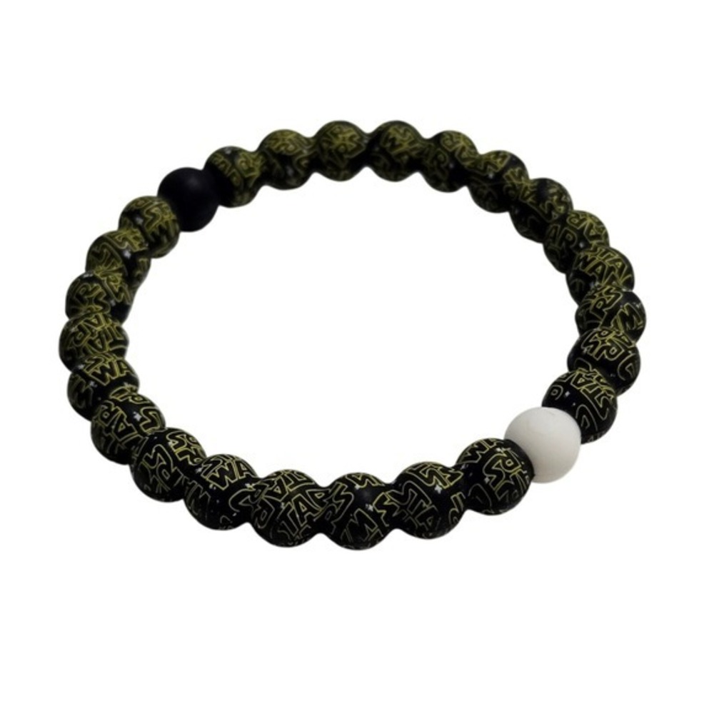 Lokai Unisex Star Wars Bracelet Black Yellow Logo Print Silicone Beaded Medium